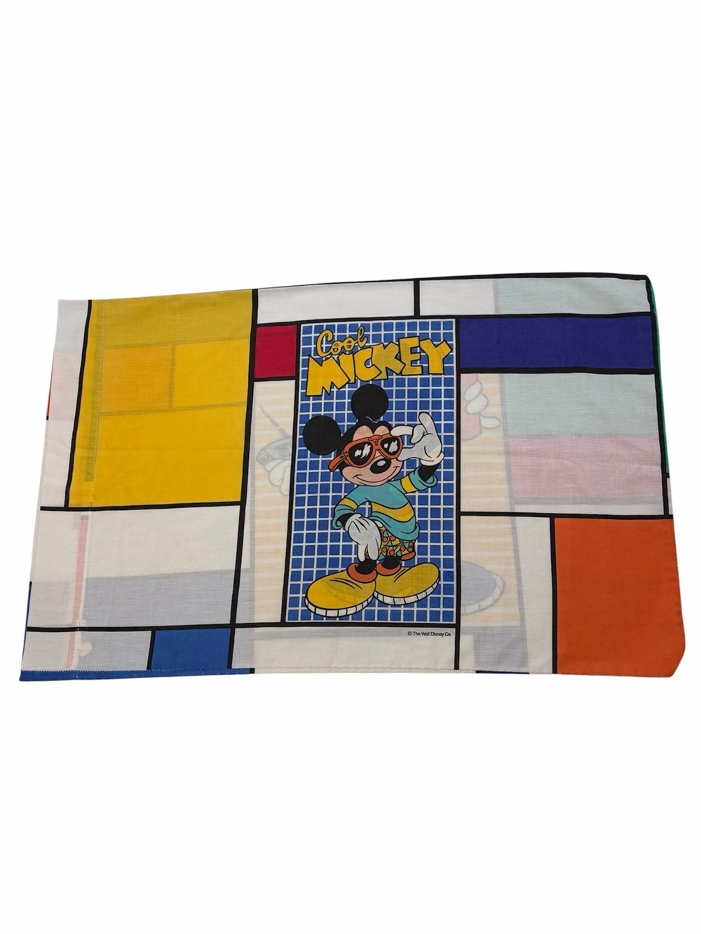 Vintage 90s Disney "Cool Mickey" Mondrian Color Block Pillowcase - Retro